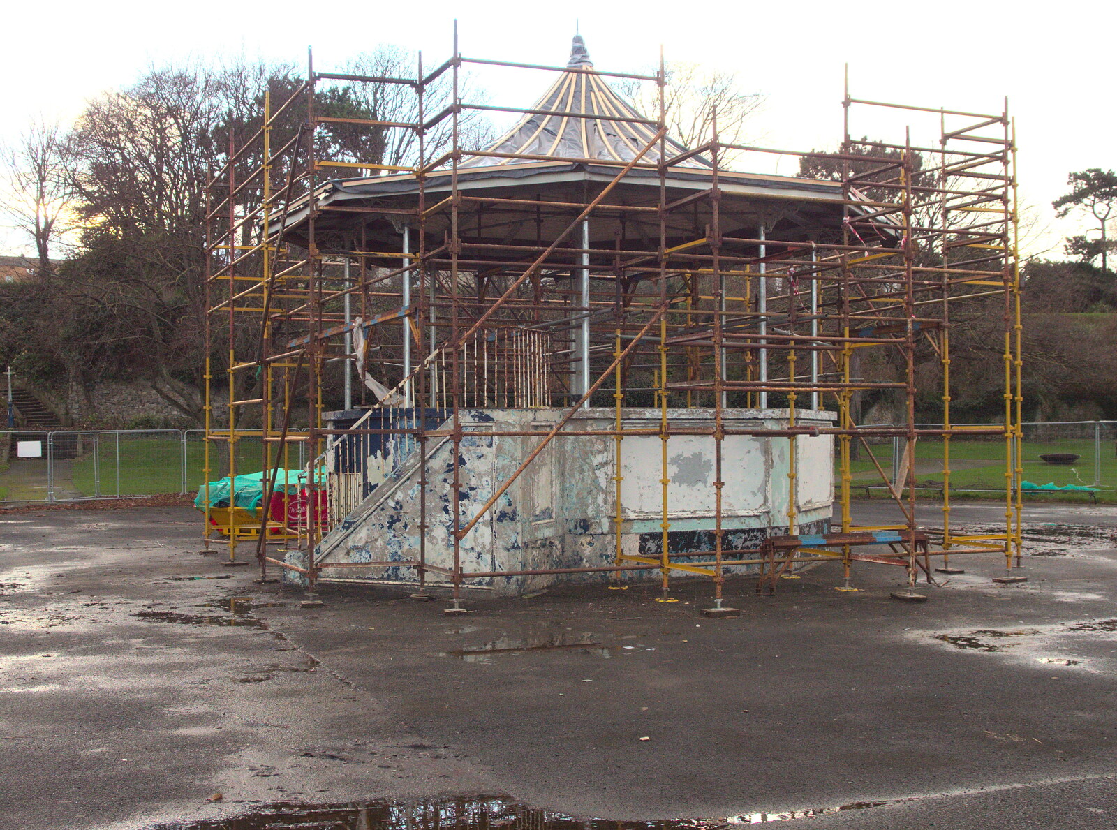 The under-restoration bandstand in the park from Christmas Eve in Dublin and Blackrock, Ireland - 24th December 2015