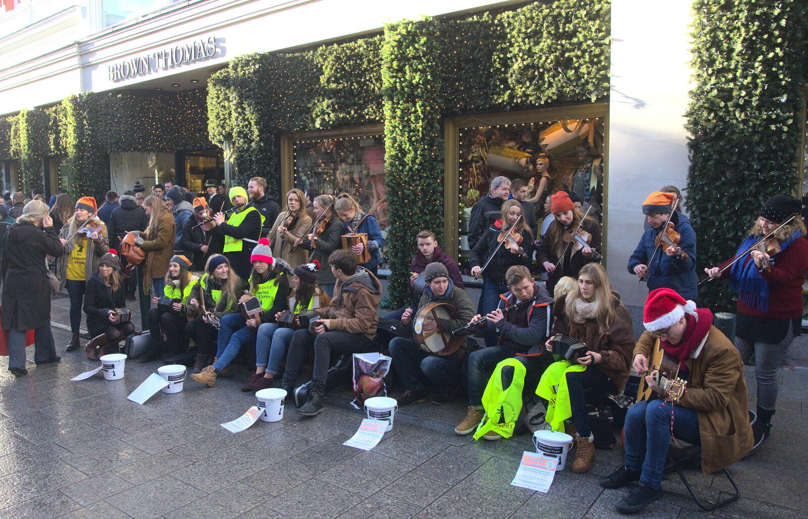 There's a massive trad session going on outside Brown Thomas from Christmas Eve in Dublin and Blackrock, Ireland - 24th December 2015