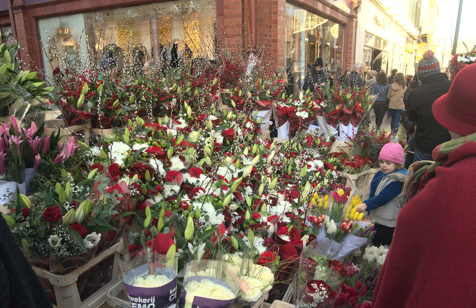 A mass of red and white flowers from Christmas Eve in Dublin and Blackrock, Ireland - 24th December 2015