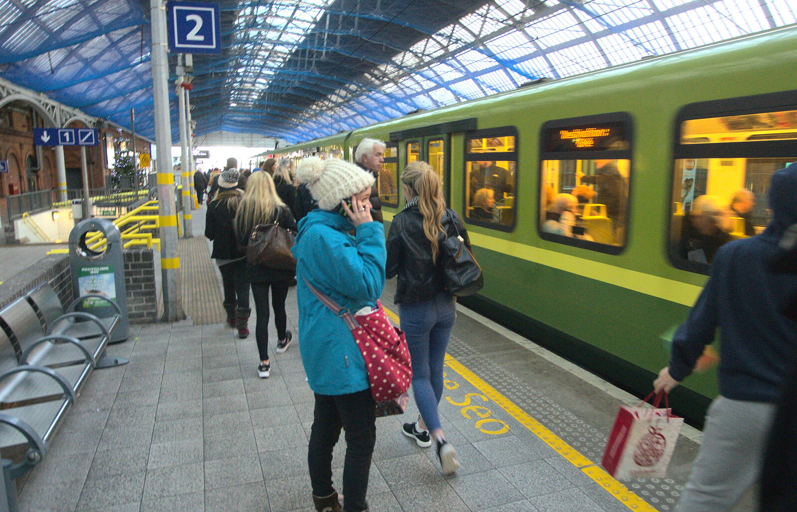 The DART train comes in from Christmas Eve in Dublin and Blackrock, Ireland - 24th December 2015
