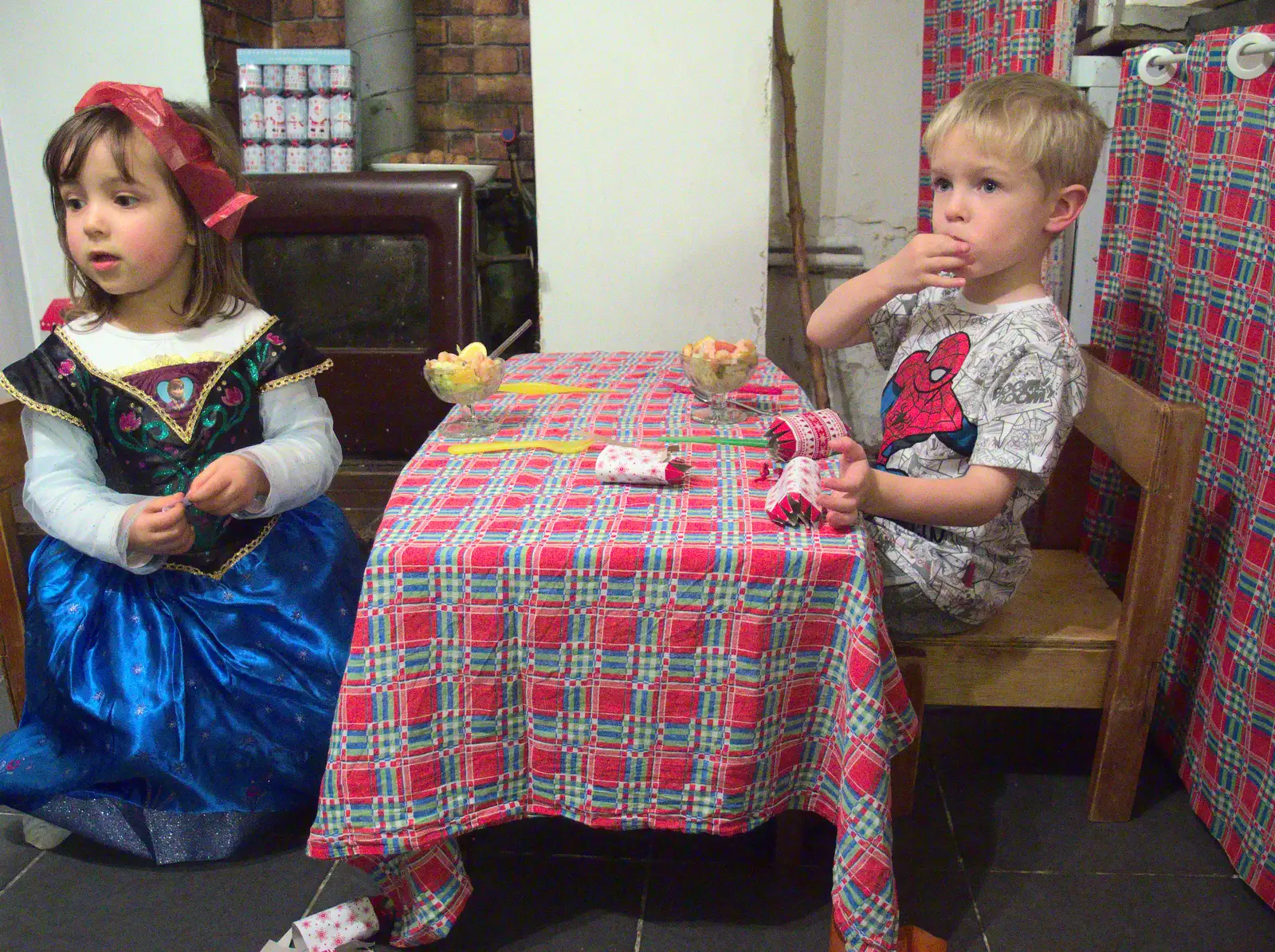 Annalua and Harry sit at their own special table, from Christmas in Blackrock and St. Stephen's in Ballybrack, Dublin, Ireland - 25th December 2015