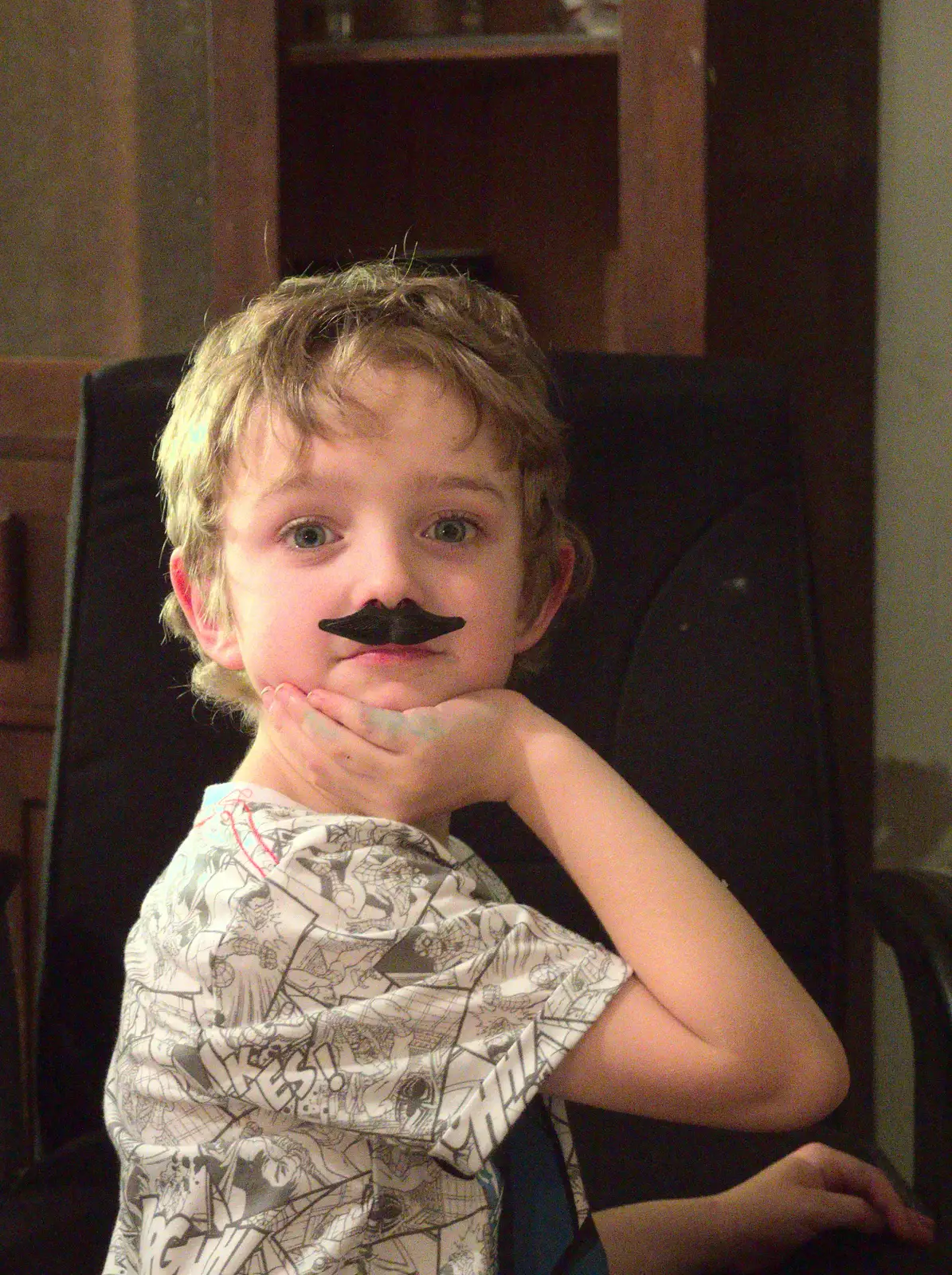 Fred models a cracker moustache, from Christmas in Blackrock and St. Stephen's in Ballybrack, Dublin, Ireland - 25th December 2015