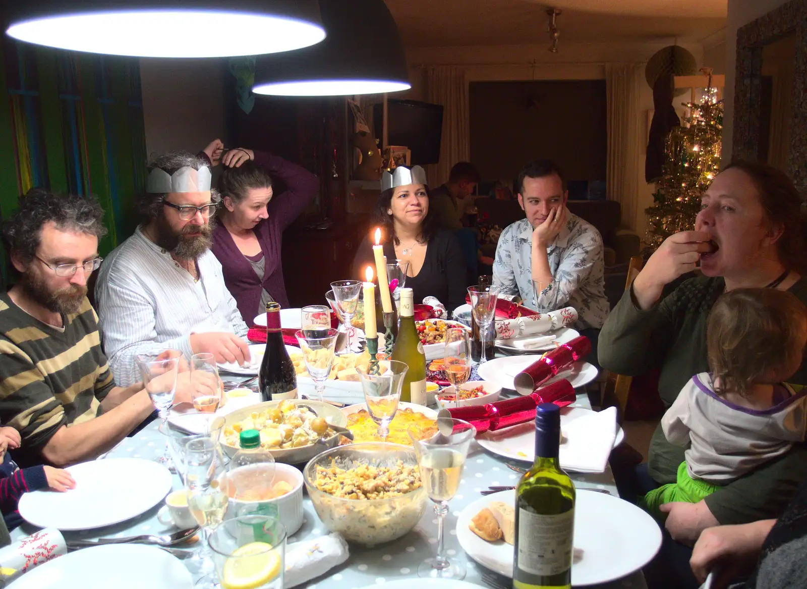 Dinner conversation, from Christmas in Blackrock and St. Stephen's in Ballybrack, Dublin, Ireland - 25th December 2015