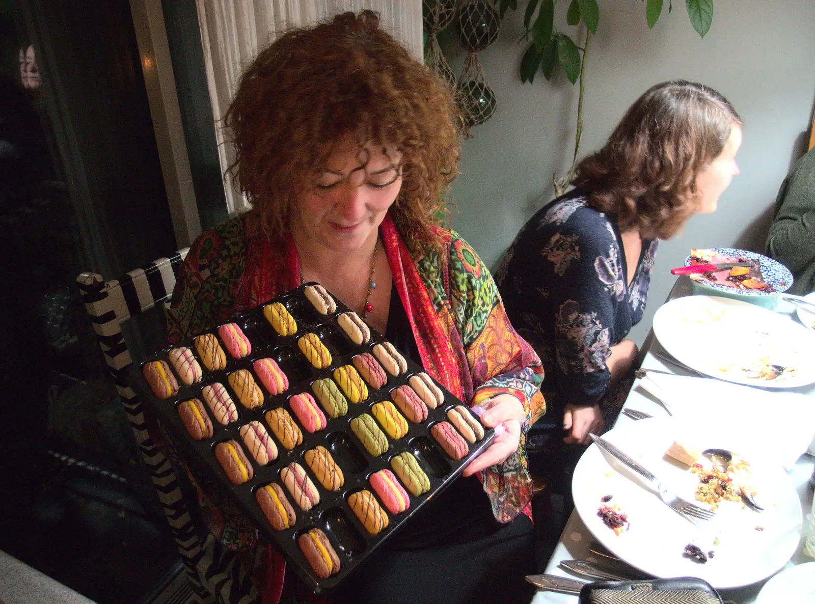 Caro gets some Macarons out, from Christmas in Blackrock and St. Stephen's in Ballybrack, Dublin, Ireland - 25th December 2015