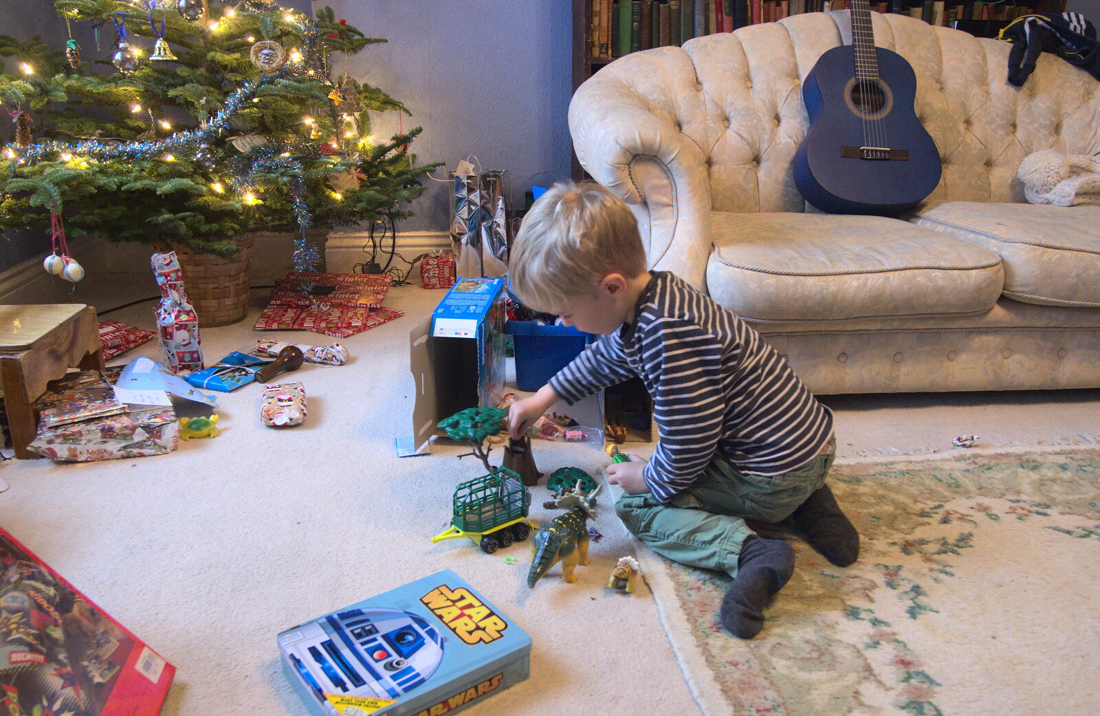 Harry plays with his Playmobil Jurassic Park from Christmas in Blackrock and St. Stephen's in Ballybrack, Dublin, Ireland - 25th December 2015