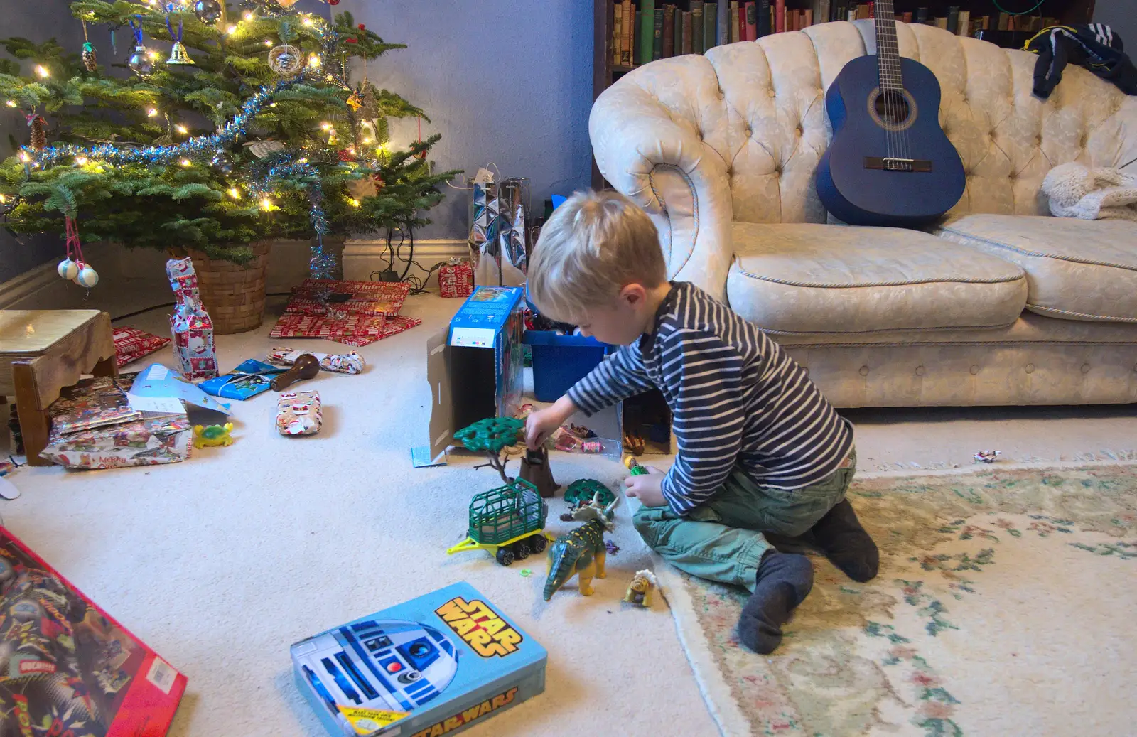 Harry plays with his Playmobil Jurassic Park, from Christmas in Blackrock and St. Stephen's in Ballybrack, Dublin, Ireland - 25th December 2015