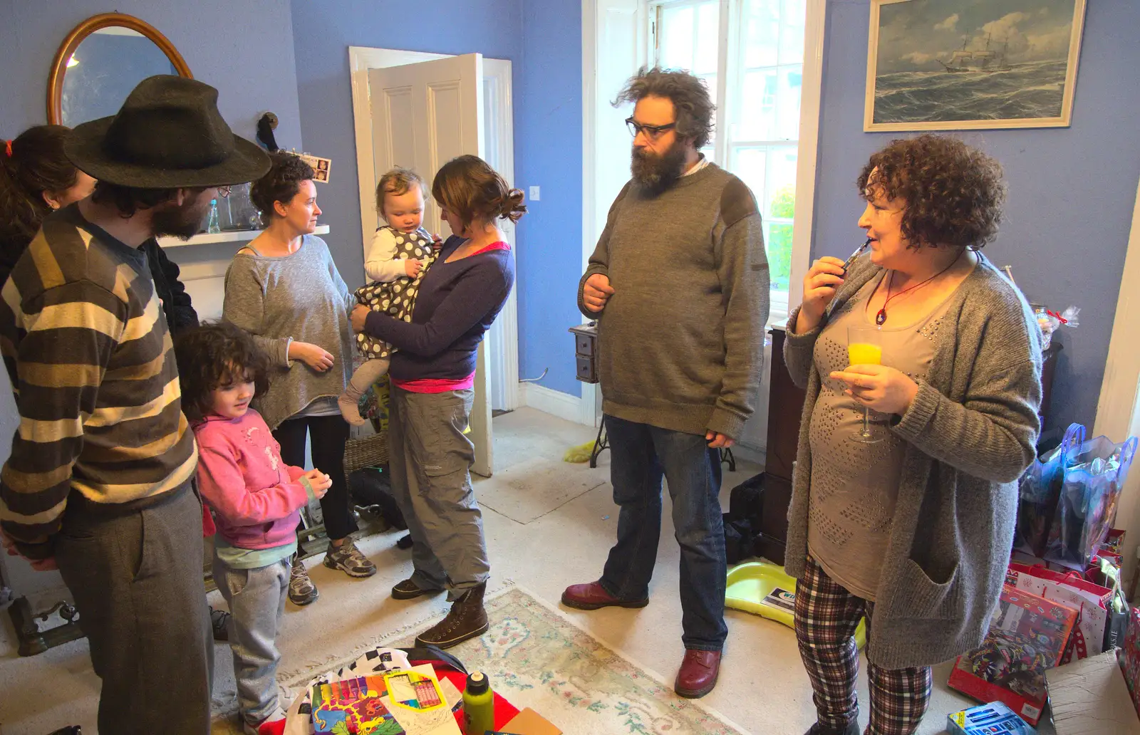 Gathering in the lounge of Number 19, from Christmas in Blackrock and St. Stephen's in Ballybrack, Dublin, Ireland - 25th December 2015