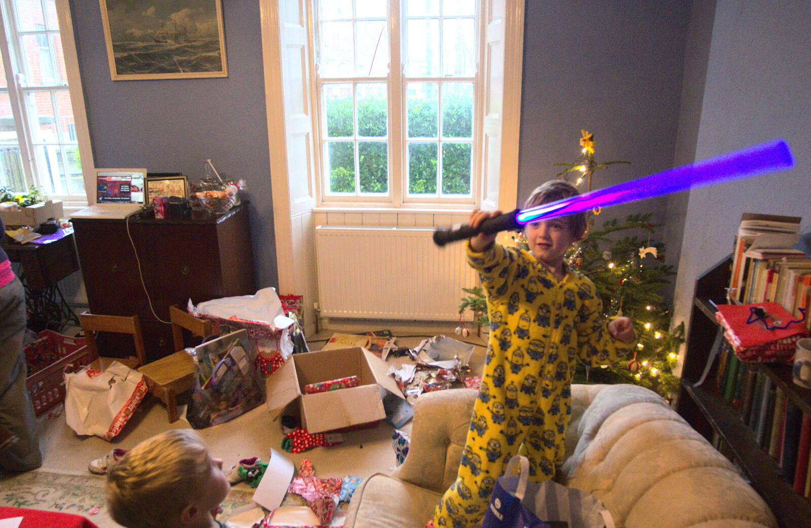 Fred waves a light sabre around from Christmas in Blackrock and St. Stephen's in Ballybrack, Dublin, Ireland - 25th December 2015