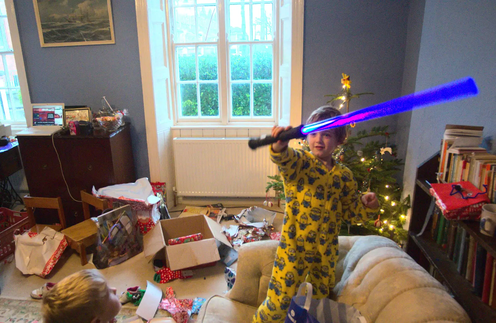 Fred waves a light sabre around, from Christmas in Blackrock and St. Stephen's in Ballybrack, Dublin, Ireland - 25th December 2015