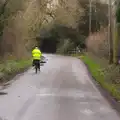 Some dude on a bike heads up to Brome Street, New Year's Eve With The BBs, The Barrel, Banham, Norfolk - 31st December 2015