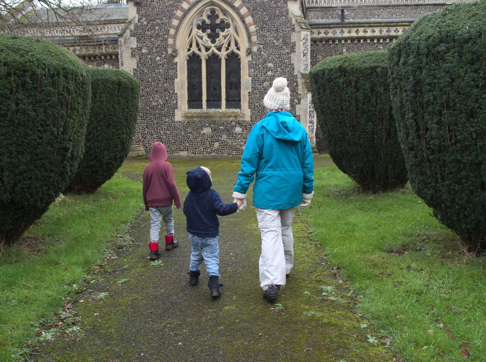 We walk up to the church from New Year's Eve With The BBs, The Barrel, Banham, Norfolk - 31st December 2015