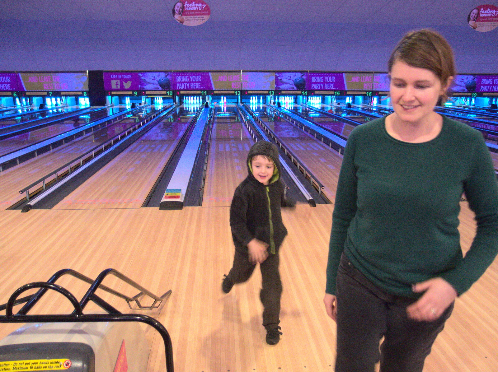 Fred runs around after a bowl from Ten-Pin Bowling, Riverside, Norwich - 3rd January 2016