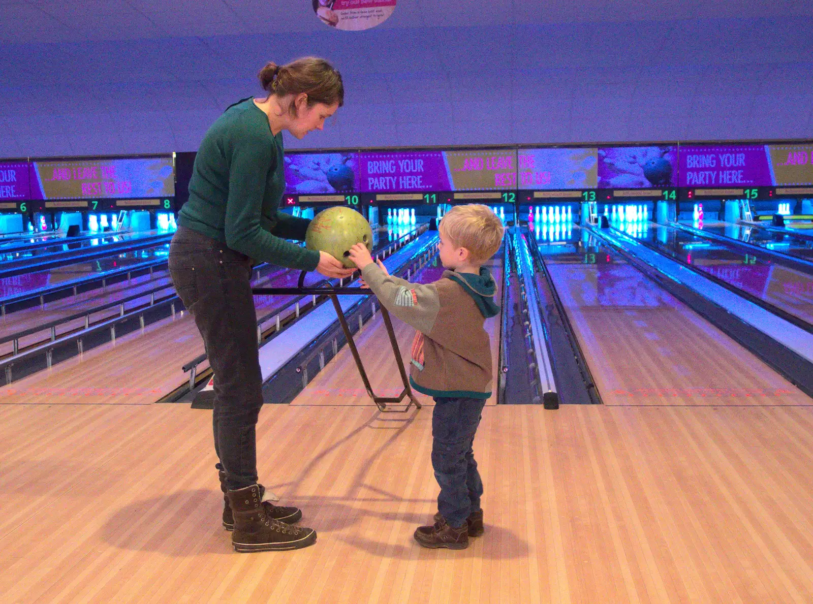 Harry has a go with some assistance, from Ten-Pin Bowling, Riverside, Norwich - 3rd January 2016