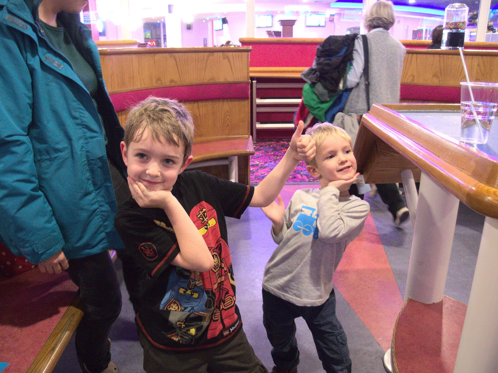 The boys do some sort of moves from Ten-Pin Bowling, Riverside, Norwich - 3rd January 2016