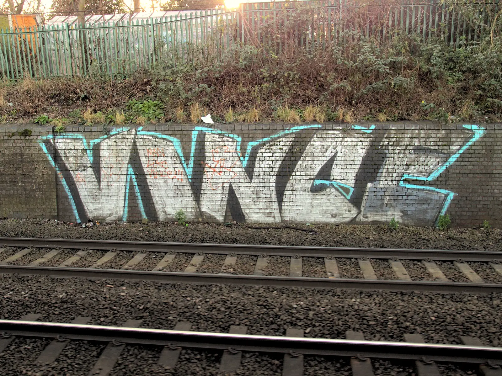 Old Vince graffiti by the trackside, from Ten-Pin Bowling, Riverside, Norwich - 3rd January 2016