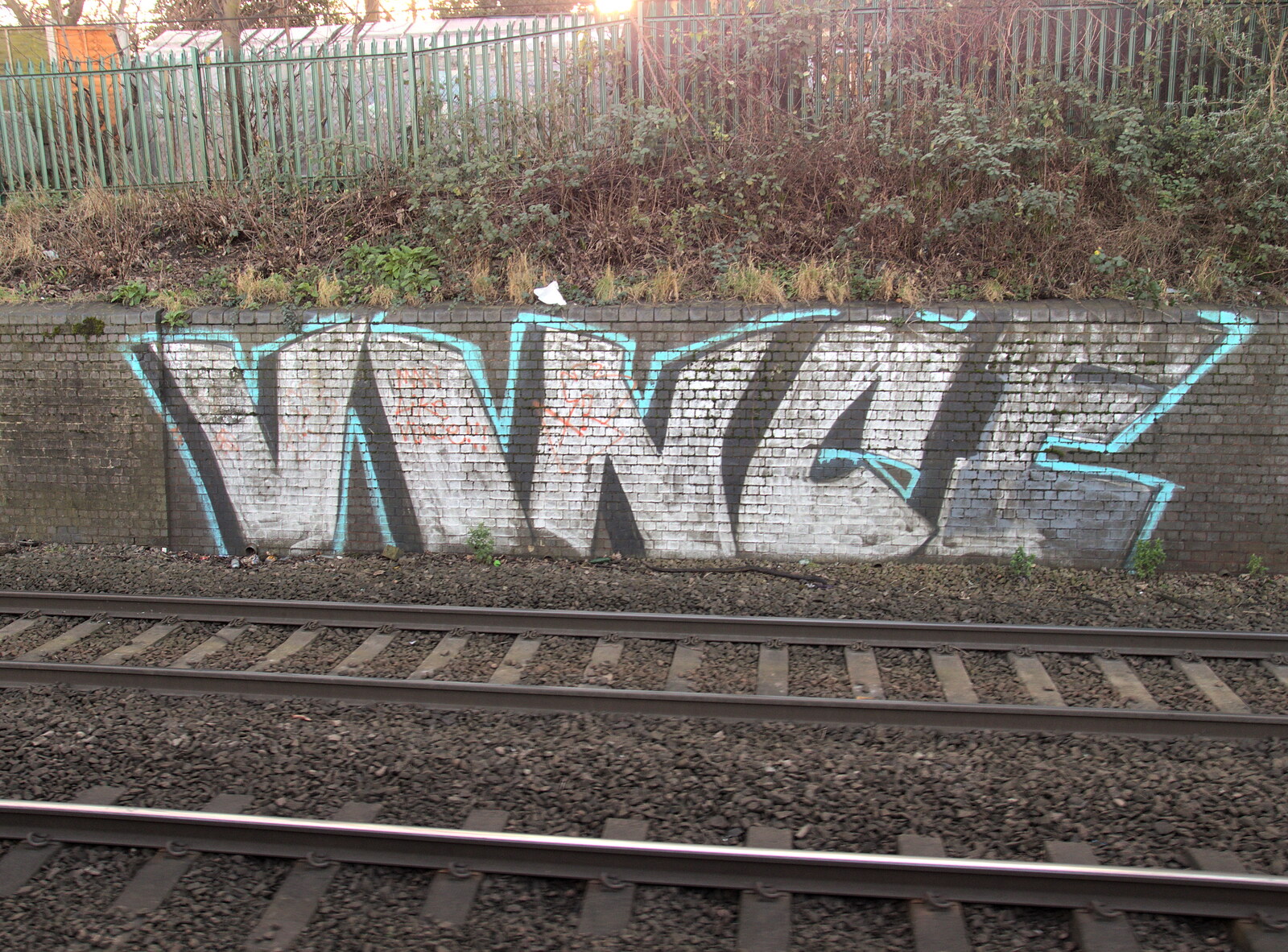 Old Vince graffiti by the trackside from Ten-Pin Bowling, Riverside, Norwich - 3rd January 2016