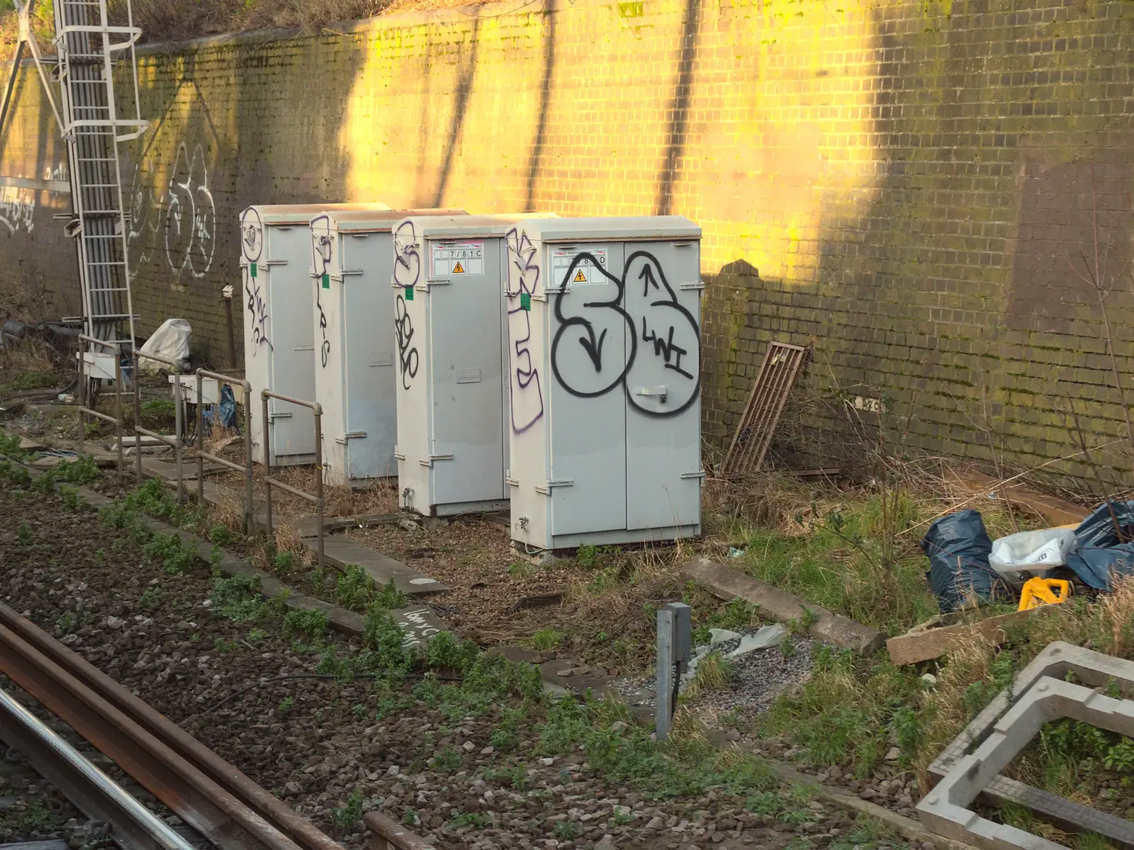 Unimaginitively-tagged signalling cabinets, from Ten-Pin Bowling, Riverside, Norwich - 3rd January 2016