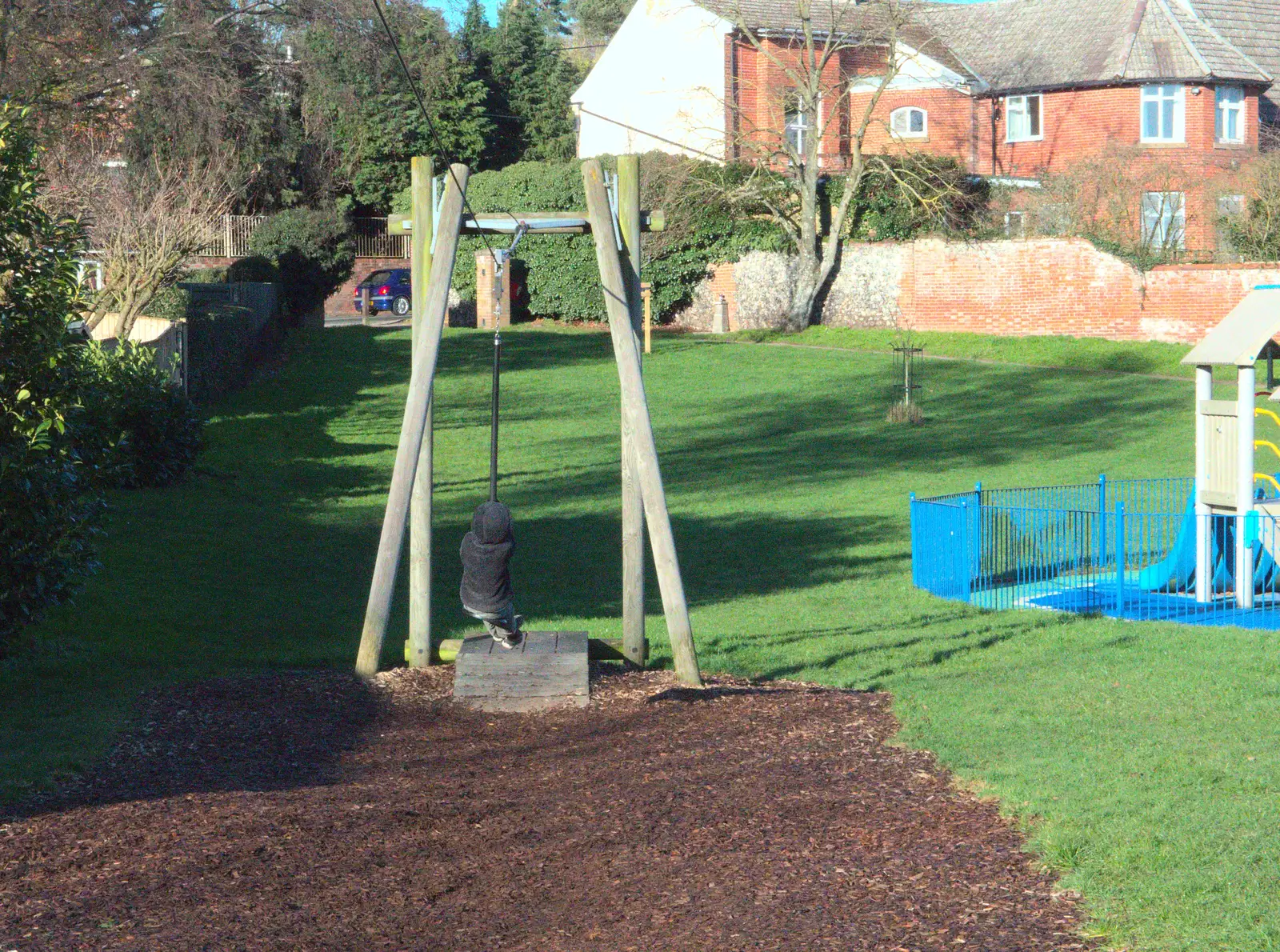 Fred on the 'Flying Fox' in Diss Park, from Ten-Pin Bowling, Riverside, Norwich - 3rd January 2016