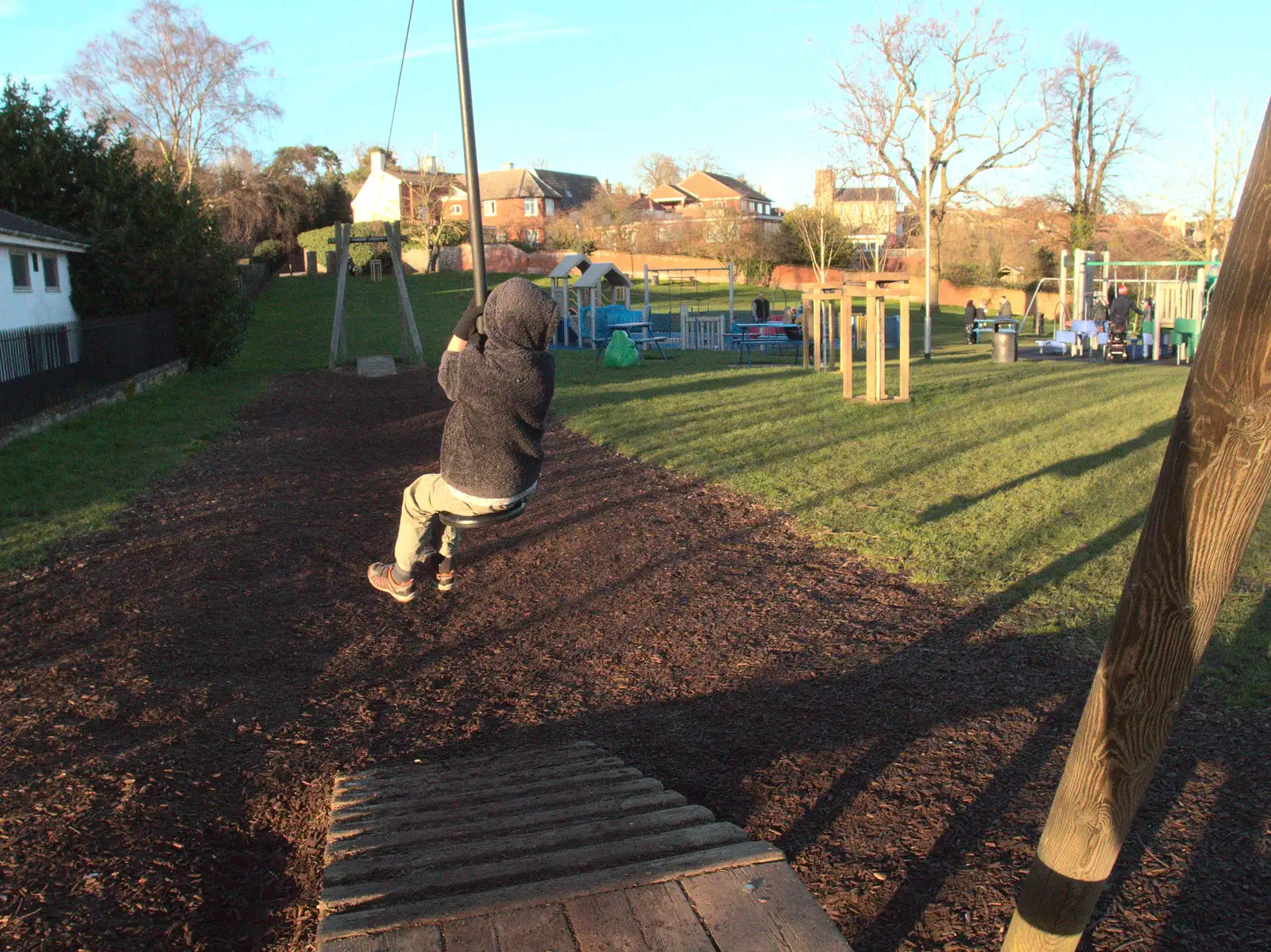 Fred has a go on the zip wire, from Ten-Pin Bowling, Riverside, Norwich - 3rd January 2016