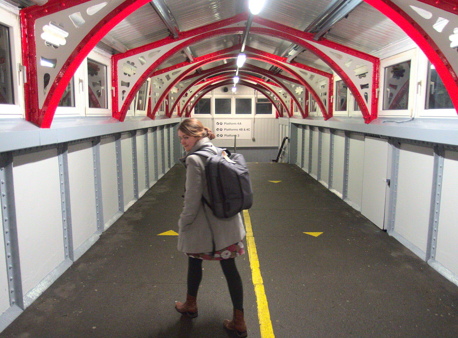 Isobel on the old footbridge at Ipswich from Isobel Goes to Lyon, Ipswich Station, Burrell Road - 24th January 2016