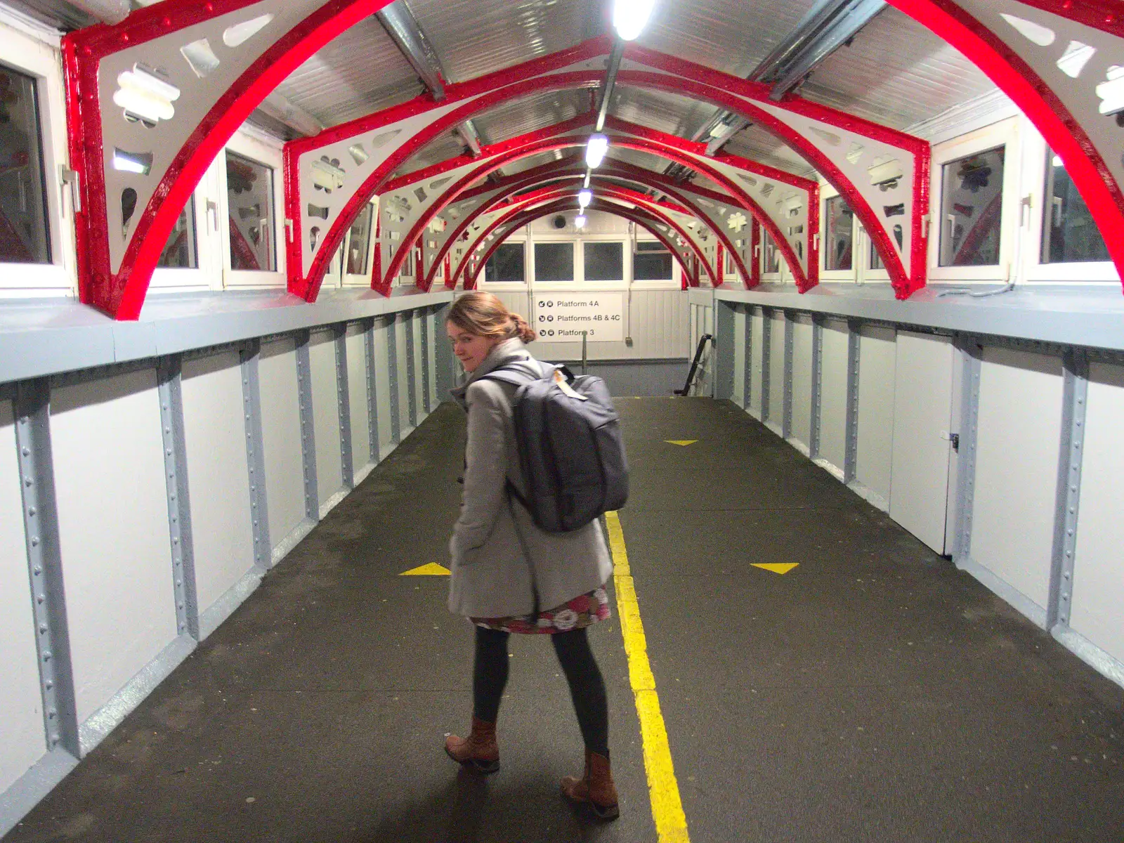 Isobel on the old footbridge at Ipswich, from Isobel Goes to Lyon, Ipswich Station, Burrell Road - 24th January 2016