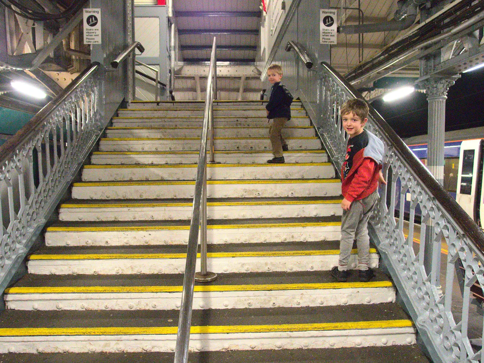 The boys on the bridge, from Isobel Goes to Lyon, Ipswich Station, Burrell Road - 24th January 2016