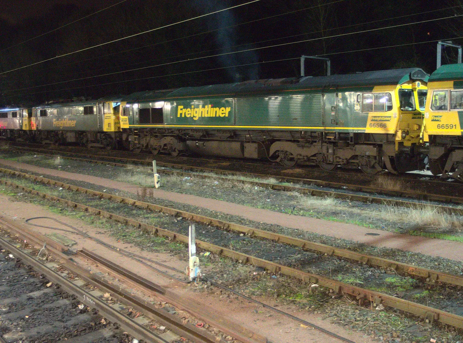 A couple of Class 66 'sheds', from Isobel Goes to Lyon, Ipswich Station, Burrell Road - 24th January 2016