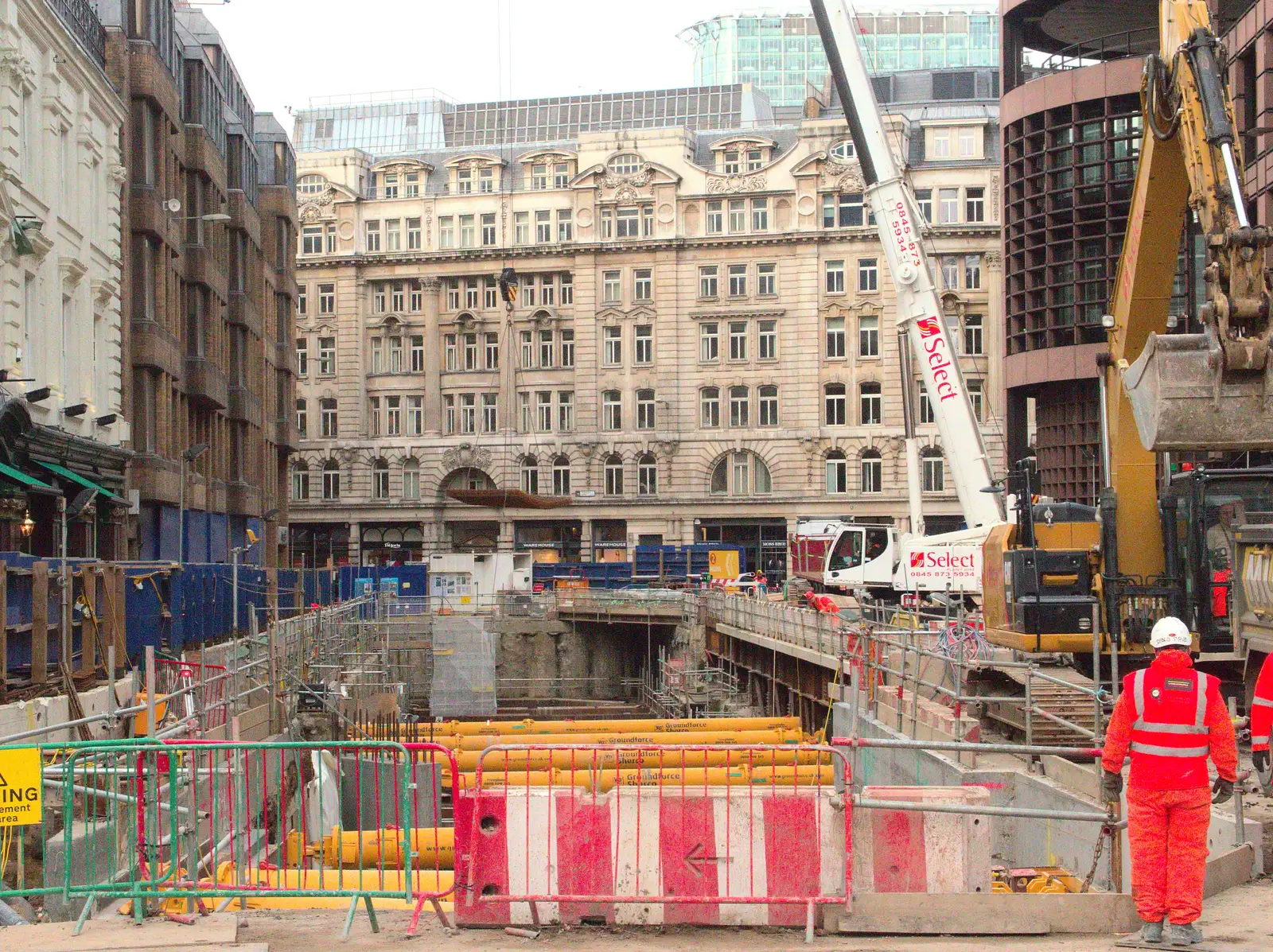 The Crossrail dig outside Liverpool Street, from Isobel Goes to Lyon, Ipswich Station, Burrell Road - 24th January 2016