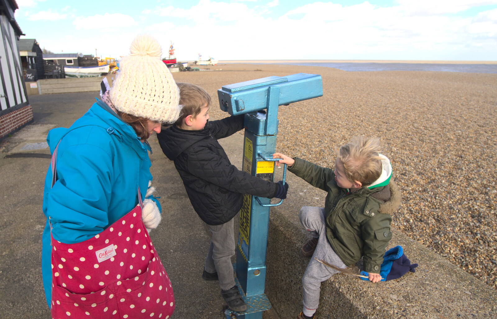 A Trip to Aldeburgh, Suffolk - 7th February 2016: The boys play with a telescope