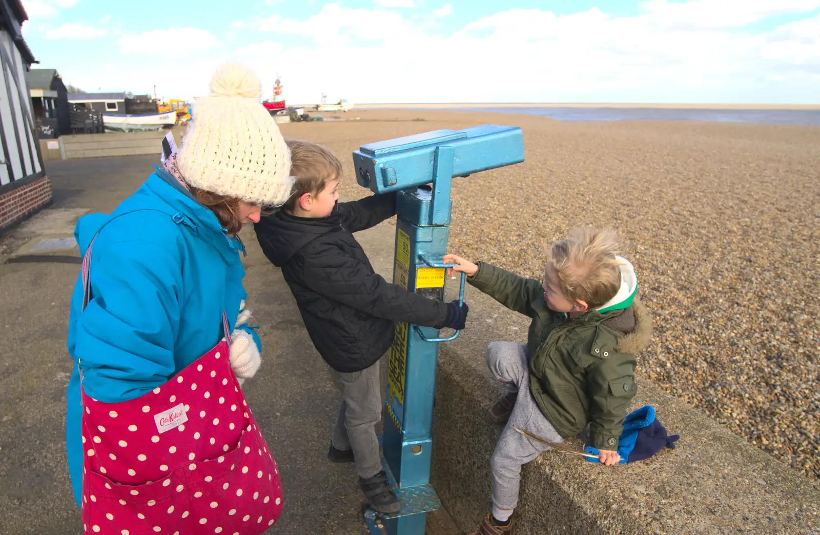 The boys play with a telescope, from A Trip to Aldeburgh, Suffolk - 7th February 2016