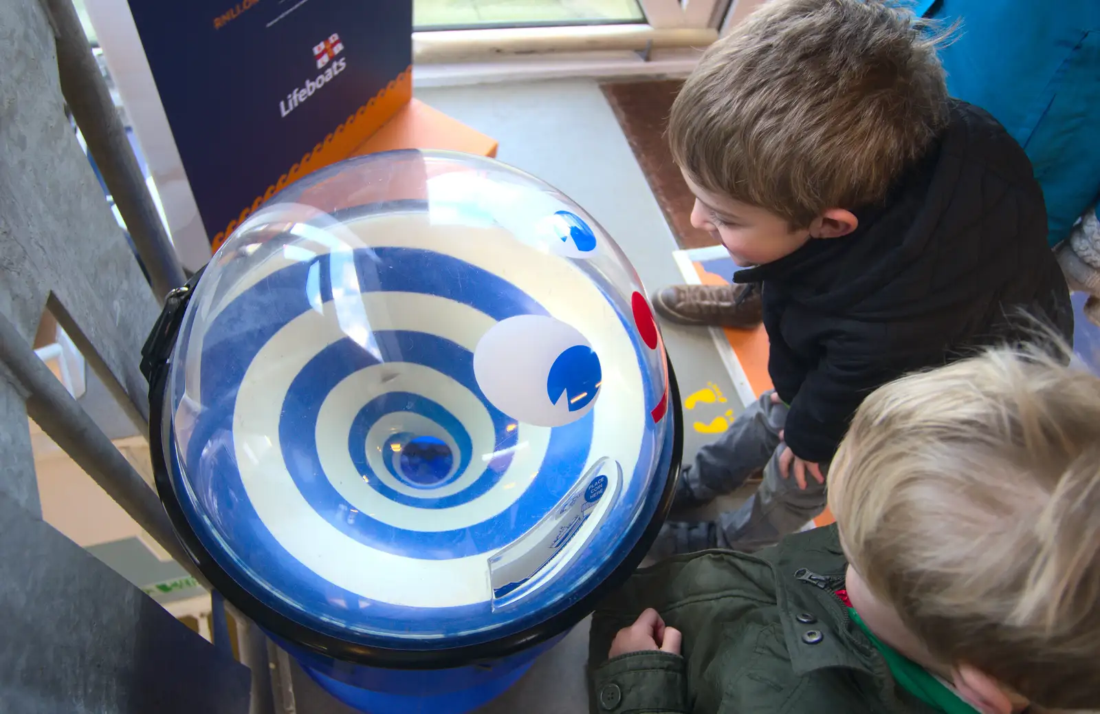 The boys do their favourite coin-spiral thing, from A Trip to Aldeburgh, Suffolk - 7th February 2016