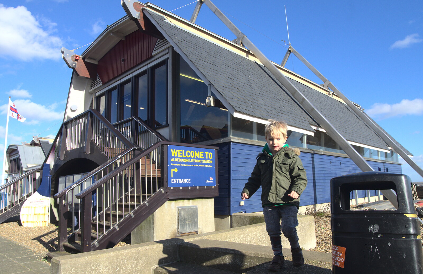 A Trip to Aldeburgh, Suffolk - 7th February 2016: Harry outside the lifeboat shed