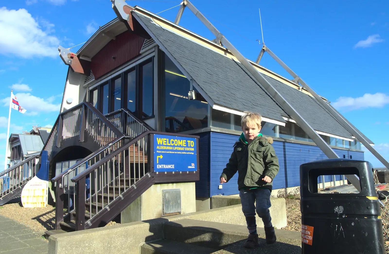 Harry outside the lifeboat shed, from A Trip to Aldeburgh, Suffolk - 7th February 2016