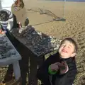 Fred holds up his decorated rock, A Trip to Aldeburgh, Suffolk - 7th February 2016