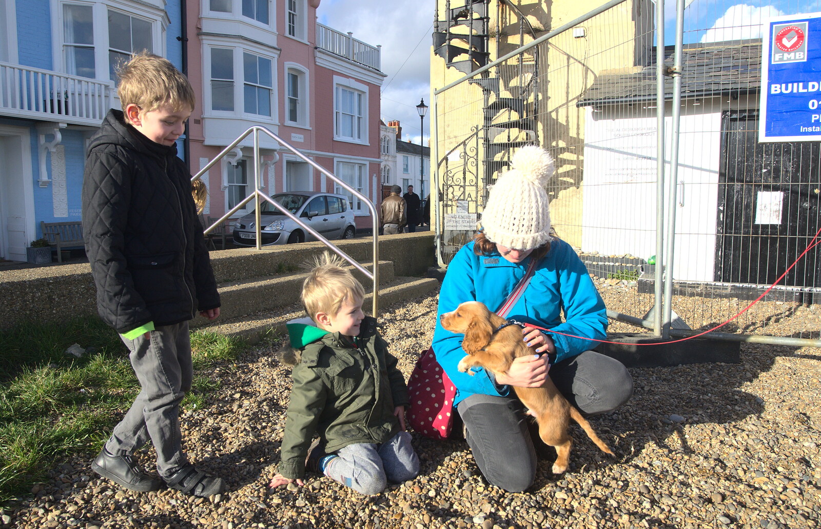 A Trip to Aldeburgh, Suffolk - 7th February 2016: Isobel gets a go of a golden Spaniel puppy