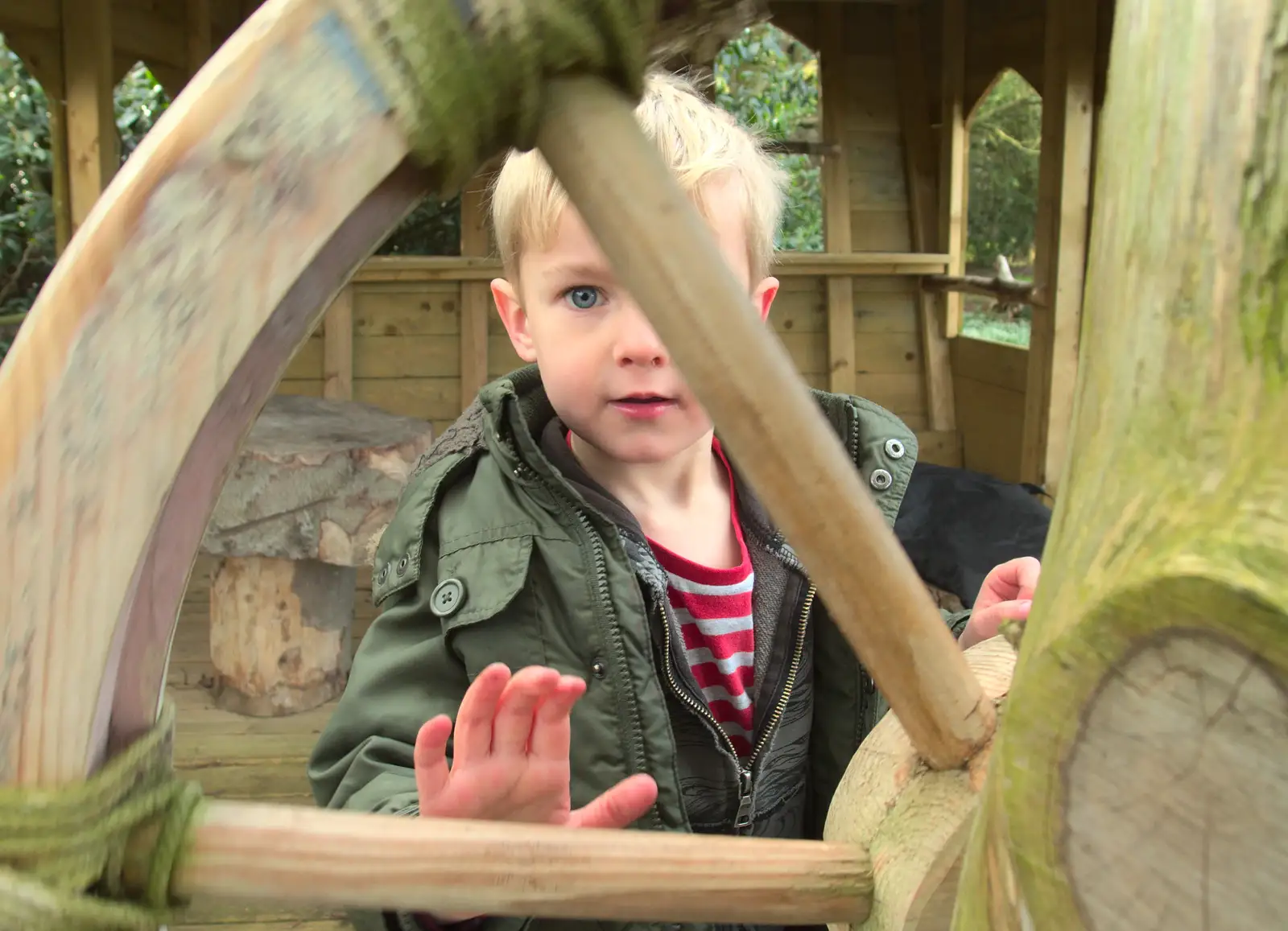 Harry at the wheel of the pirate ship, from February Cactus Randomness, London and Brome, Suffolk - 14th February 2016