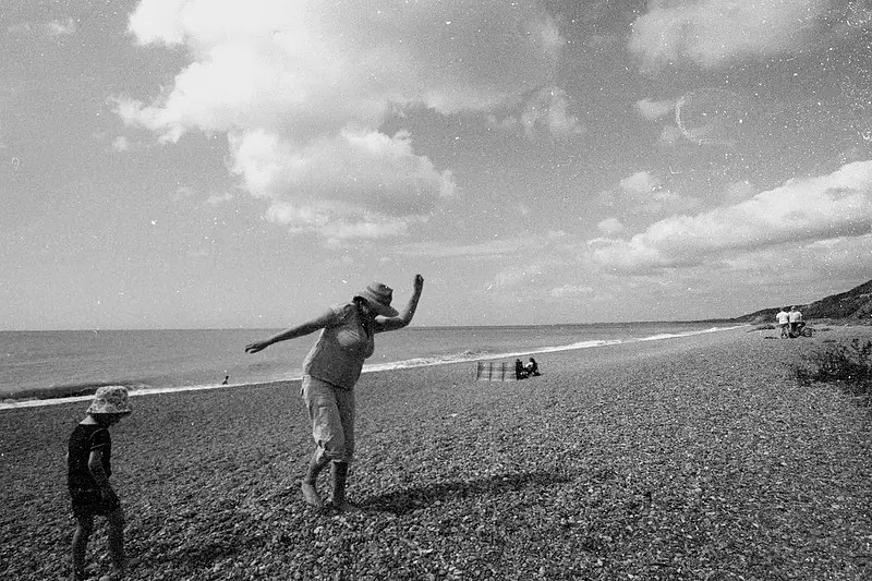 Isobel waves her arms around on the beach at Dunwich, from Days on the Beach: Dunwich and Aldeburgh, Suffolk - 15th February 2016