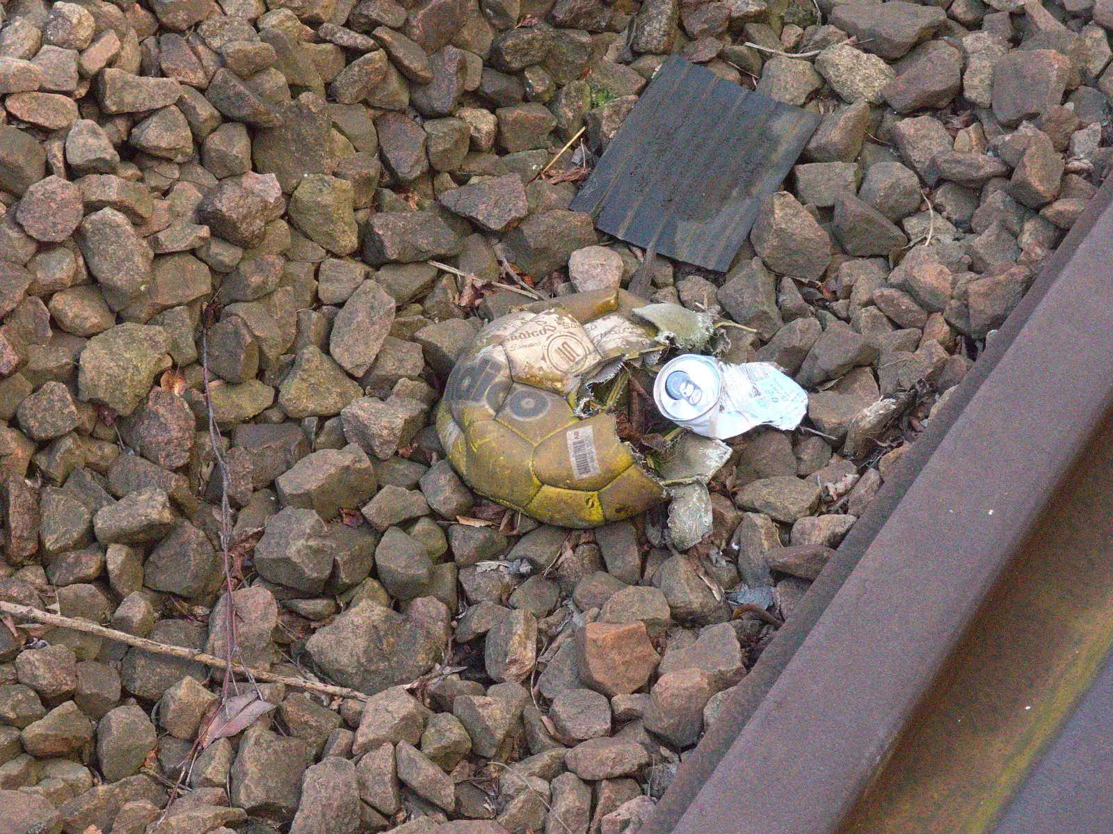 One of loads of dead footballs along the tracks, from A SwiftKey Power Cut, Southwark Bridge Road, London - 4th March 2016