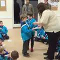 Fred does the handshake, Isobel's Hartismere Run, Castleton Way, Eye, Suffolk - 16th March 2016