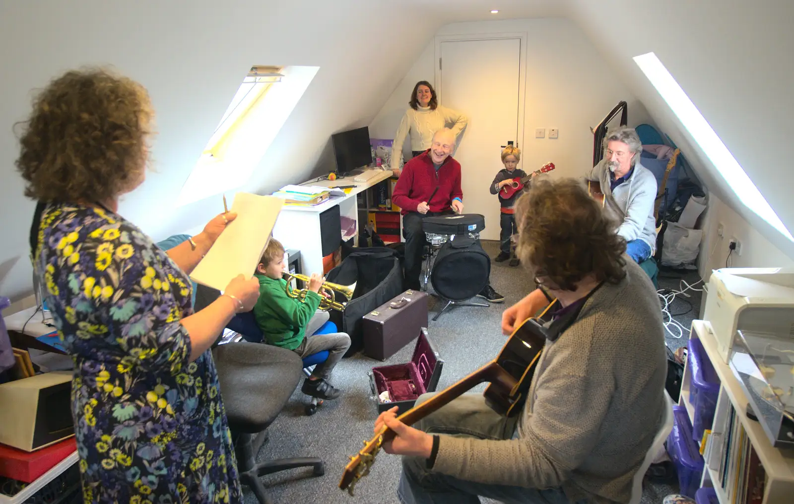 Fred joins in with the BBs' rehearsal on cornet, from Isobel's Hartismere Run, Castleton Way, Eye, Suffolk - 16th March 2016