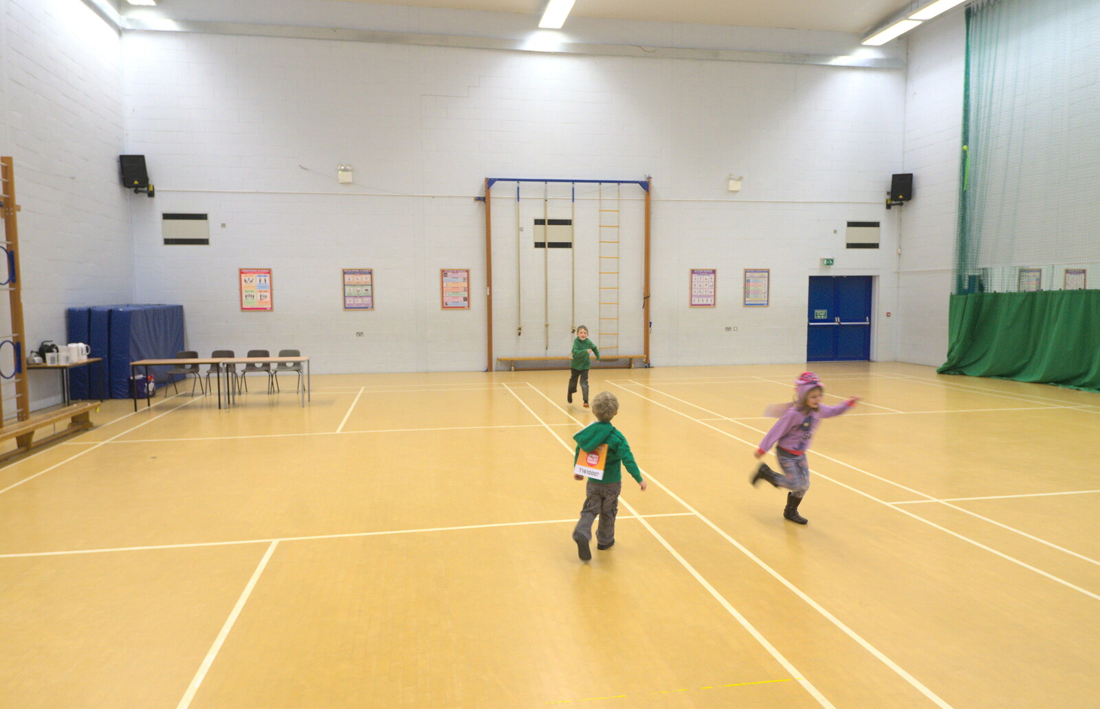The boys run around in the sports hall from Isobel's Hartismere Run, Castleton Way, Eye, Suffolk - 16th March 2016