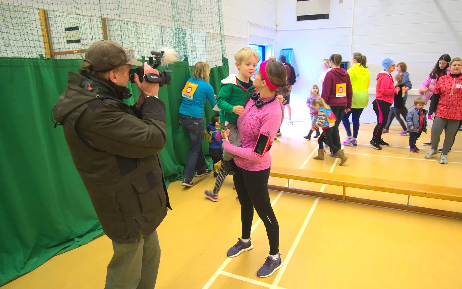 Isobel gets interviewed by Gov's dad, from Isobel's Hartismere Run, Castleton Way, Eye, Suffolk - 16th March 2016