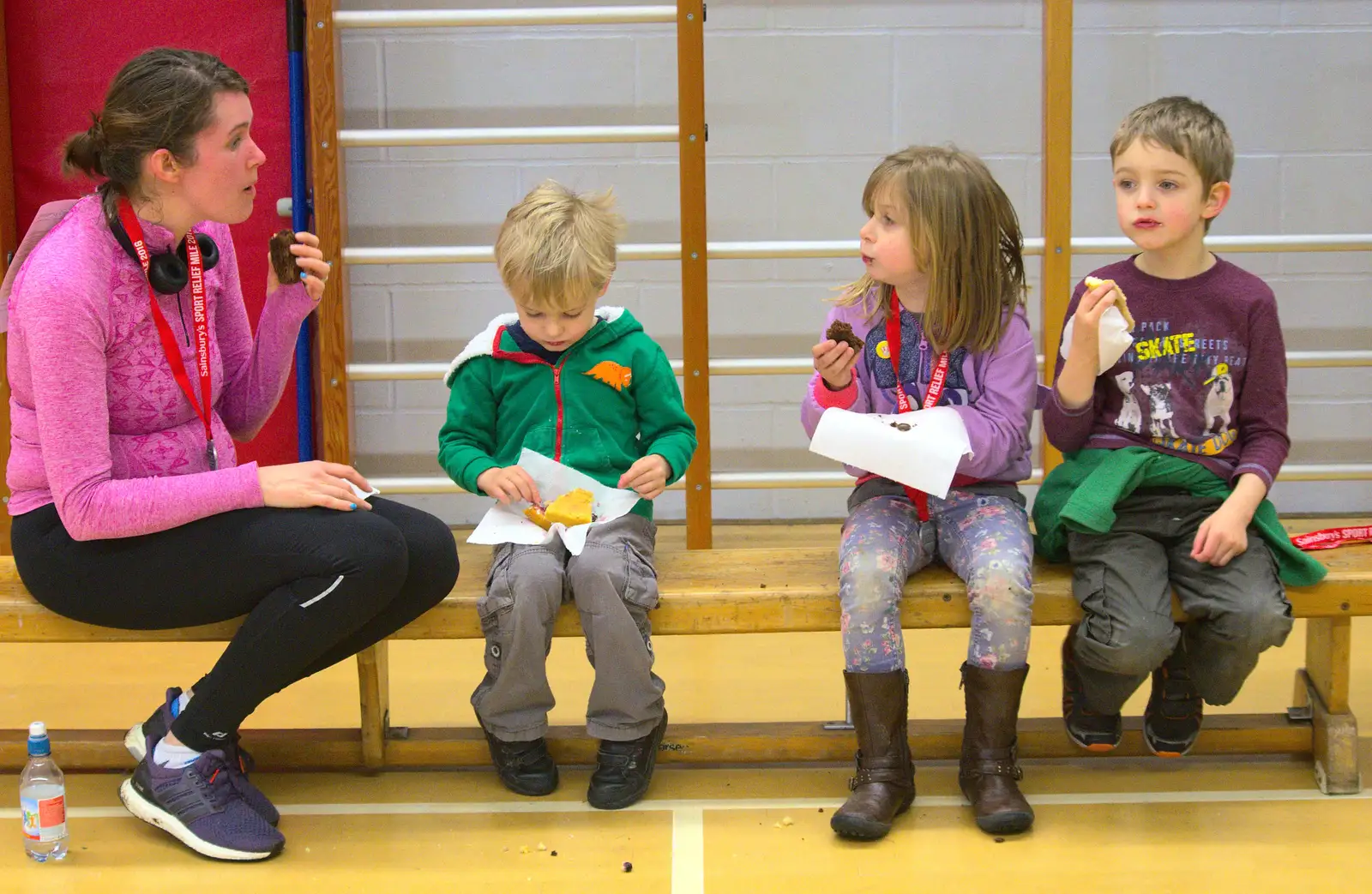 The gang eat cake, from Isobel's Hartismere Run, Castleton Way, Eye, Suffolk - 16th March 2016