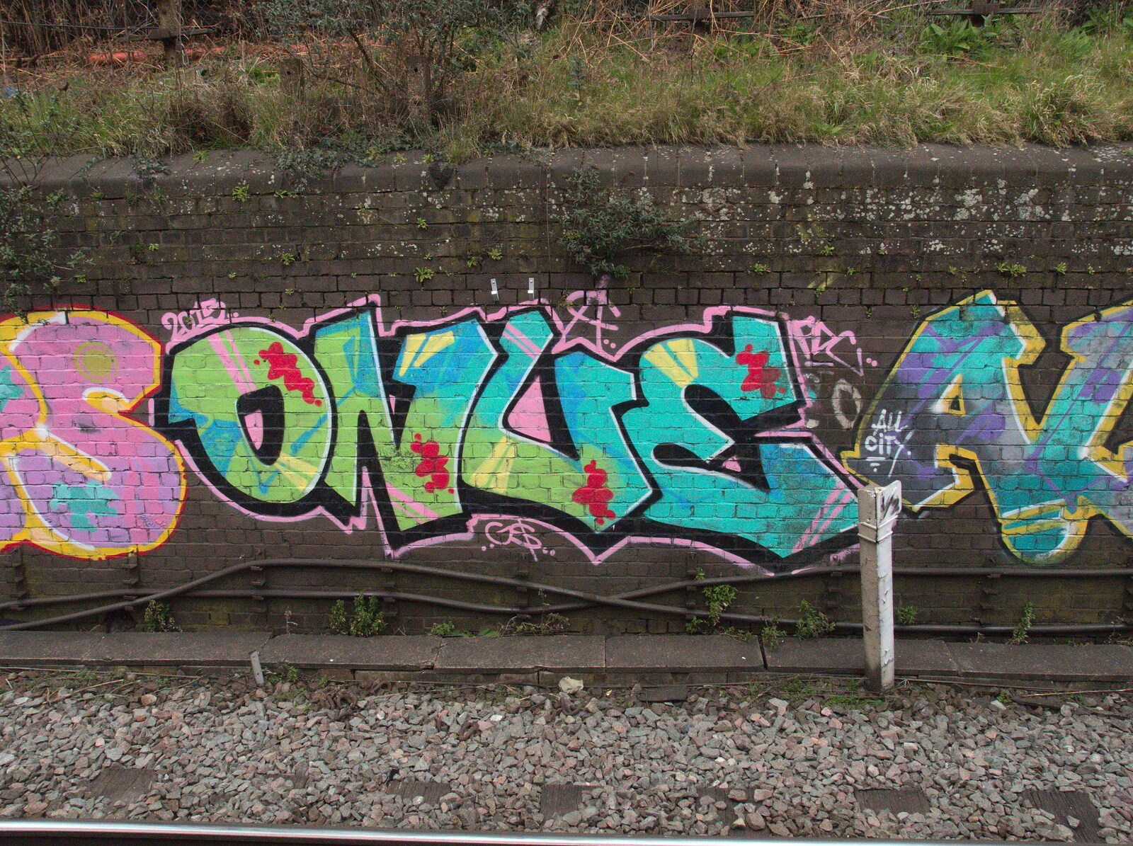 Colourful railway graffiti from Another Trip to Banham Zoo, Banham, Norfolk - 25th March 2016