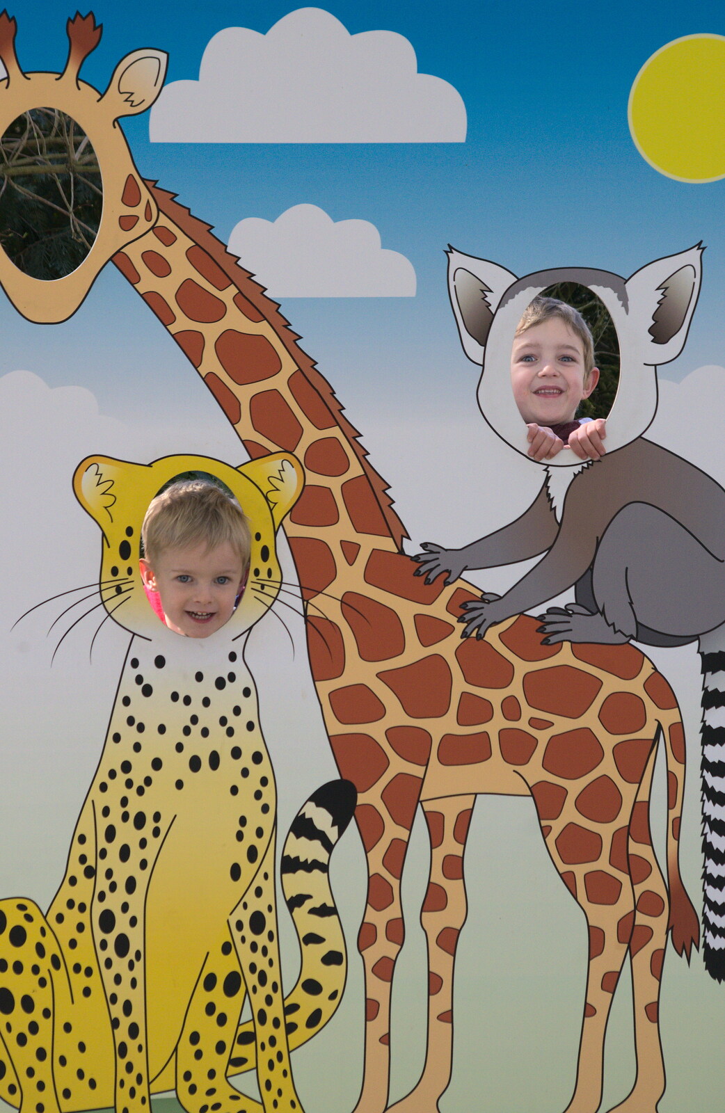 Harry and Fred do the cut-out thing from Another Trip to Banham Zoo, Banham, Norfolk - 25th March 2016