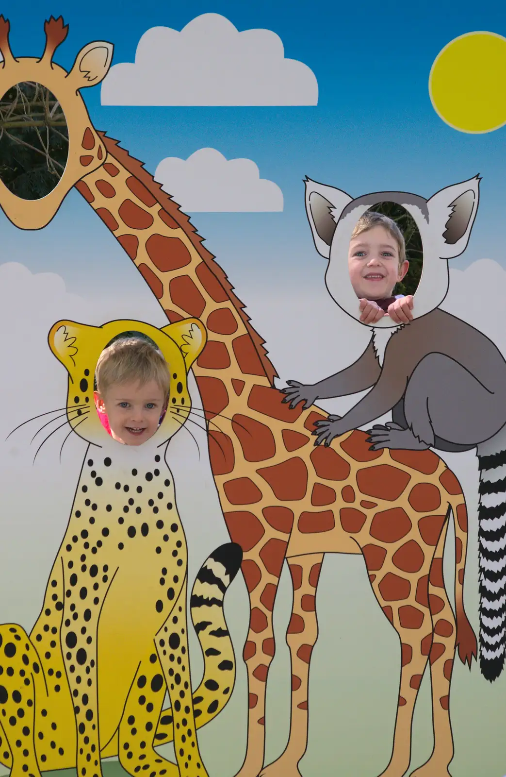 Harry and Fred do the cut-out thing, from Another Trip to Banham Zoo, Banham, Norfolk - 25th March 2016