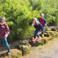 The children walk along a line of stones, Another Trip to Banham Zoo, Banham, Norfolk - 25th March 2016