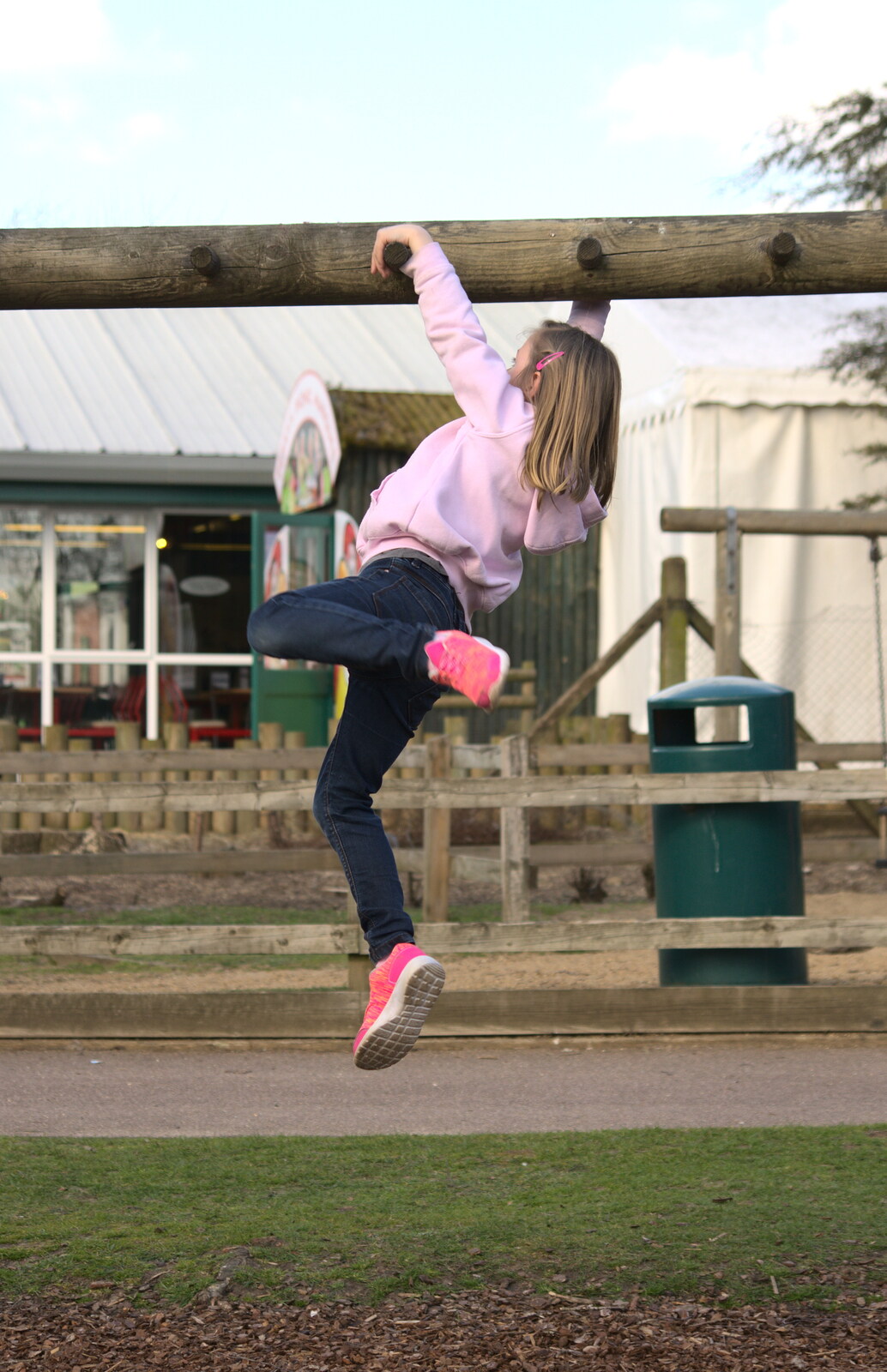 Sophie does monkey bars from Another Trip to Banham Zoo, Banham, Norfolk - 25th March 2016