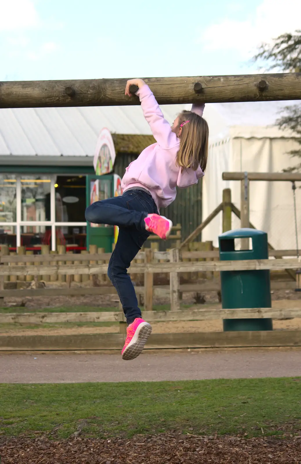 Sophie does monkey bars, from Another Trip to Banham Zoo, Banham, Norfolk - 25th March 2016