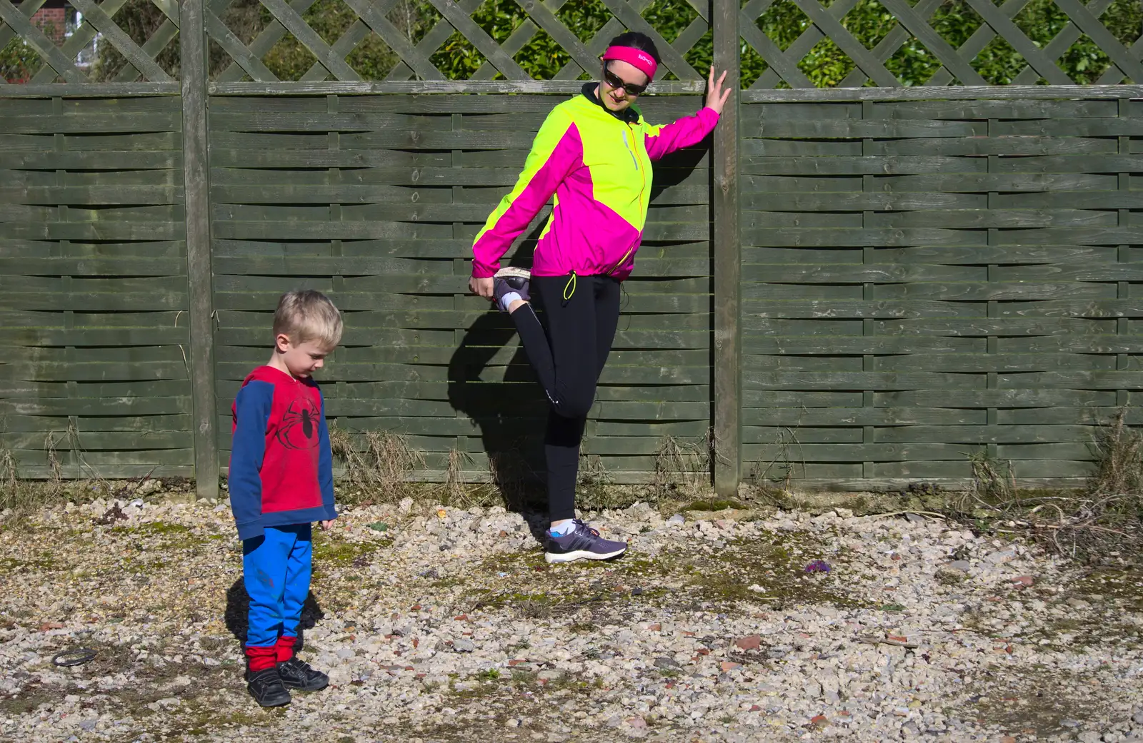 Isobel warms up for a run, from Harry's Birthday, Brome, Suffolk - 28th March 2016